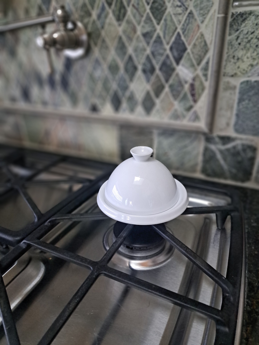 White Ceramic Butter Dome Dish With Lid